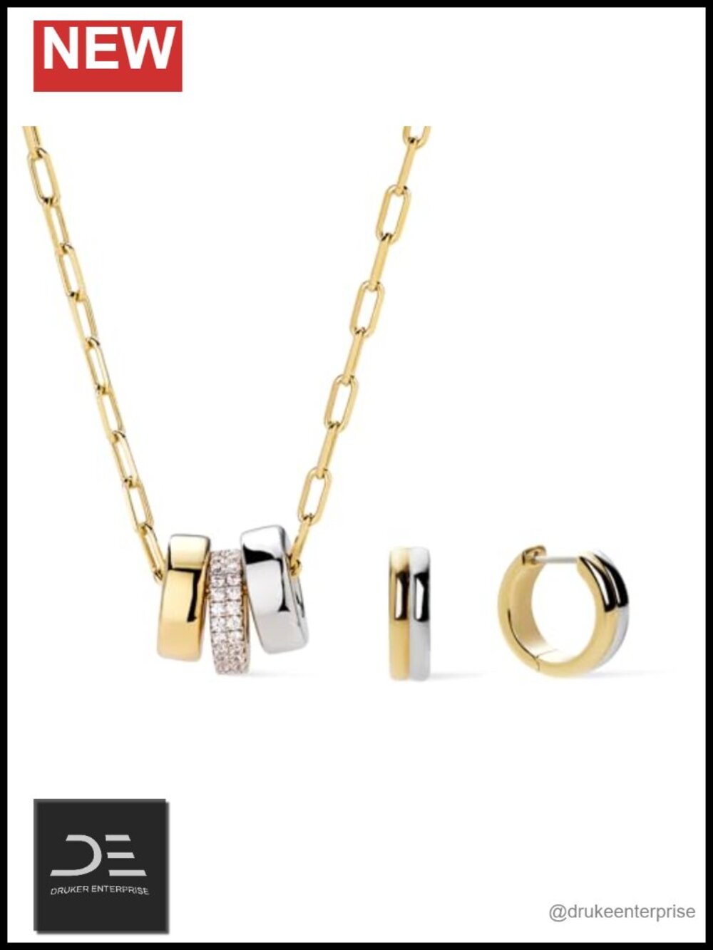 14K Gold Rhodium-Plated Cubic Zirconia Earring & Necklace Set for Women